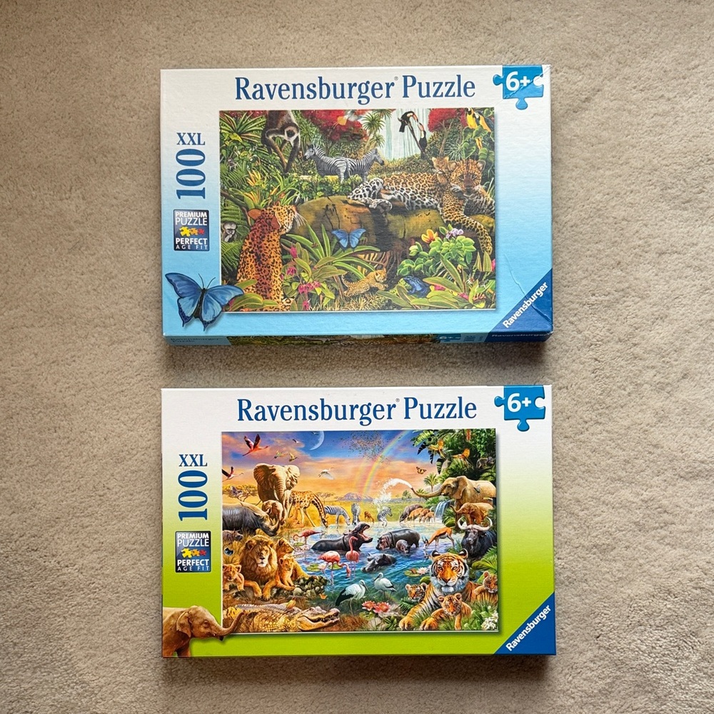 Lot of 2 Ravensburger Jungle Safari Animals Puzzles 100 pieces XXL